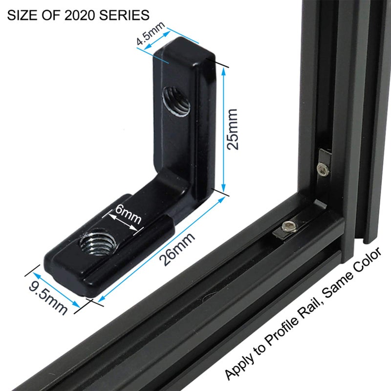 BLCCLOY 20Pcs 2020 Aluminum Extrusion Black Corner Bracket T Slot Inside L Shape Joint Angle Hardware Connector with Screws for 20 Series 20/20 2040 V Slot Extruded Aluminum Profile - Image 2